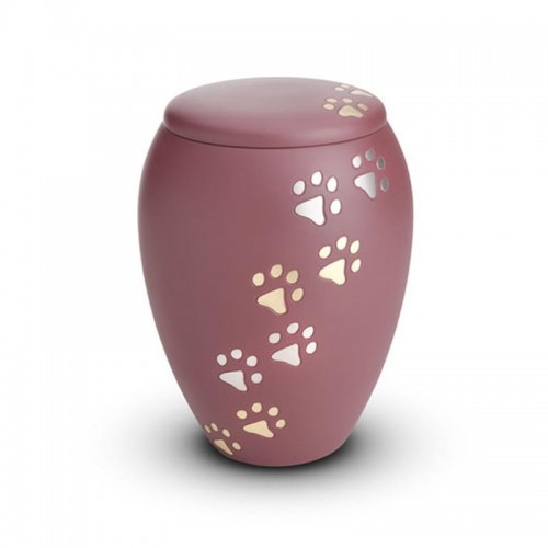 Brass - Pet Cremation Ashes Urn 0.5 Litres (Pink with Gold and Silver Pawprints)